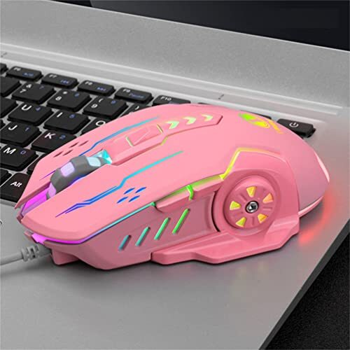 Nc 3600 Dpi USB-bekabelde gamingmuis 6 knoppen mechanisch, e-sports muizen achtergrondverlichting 6D kleurrijke gamingmuis voor laptop PC computer gamer (roze)