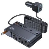 Chargeur de voiture 228W 9-en-1 avec chargeur allume-cigare rapide avec interrupteurs indépendants et affichage LED - Noir