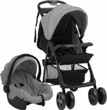 vidaXL Kinderwagen 3-in-1 staal lichtgrijs en zwart