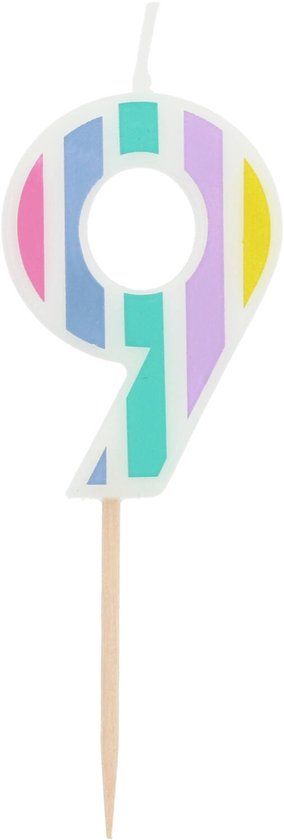 Folat Kaars cijfer 9 pastelkleuren 5 cm