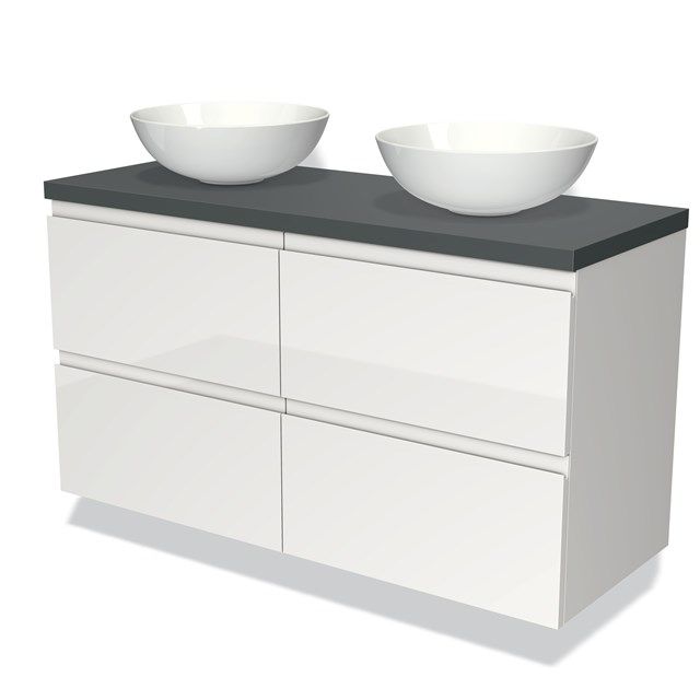 Maxaro Badkamermeubel Modulo Plato 120cm Hoogglans Wit 4 Lades Greeploos Donkergrijs Blad