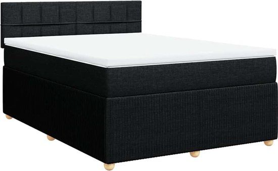 vidaXL Boxspring met matras stof zwart 140x190 cm