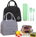 Non-branded Lunch bag - Insulated with foil lining, Portable & Foldable - For On the go, School, Office, Picnic & Travel - 2 Pieces - 6 L - With 3 Cutlery parts