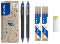 PILOT - Set van 2 FriXion Point Clicker 05 + 2 sets van 3 vullingen + 1 gum - Uitwisbare pen met warmtegevoelige inkt - Intrekbare en navulbare rollerbalpen - Blauw - Fijne precisiepunt