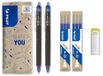 PILOT - Set van 2 FriXion Point Clicker 05 + 2 sets van 3 vullingen + 1 gum - Uitwisbare pen met warmtegevoelige inkt - Intrekbare en navulbare rollerbalpen - Blauw - Fijne precisiepunt