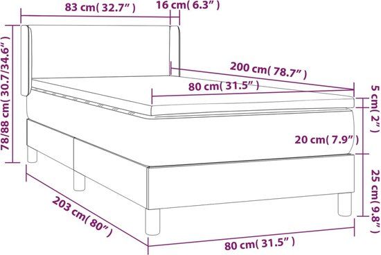 vidaXL Boxspring bed met matras stof taupe 80x200 cm