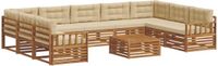 vidaXL Hoek loungeset 9-zits Natuurlijk en Beige Massief Acacia Hout