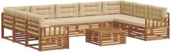 vidaXL Hoek loungeset 9-zits Natuurlijk en Beige Massief Acacia Hout