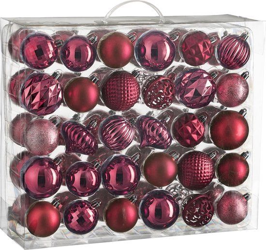Mica Decorations Kerstballen Set - 60 Stuks - Ø7 cm - Onbreekbaar - Fuchsia