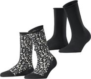 Esprit Flower Bloom 2 Pack gedessineerd katoen multipack sokken dames zwart - maat 35-38