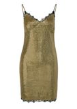 QS s.Oliver QS Jurk olijfgroen met lange mouw en glitter patroon