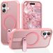 Merkloos Hoesje Geschikt voor iPhone 17 - Back Cover met Kickstand Standaard - Compatibel met MagSafe - Roze