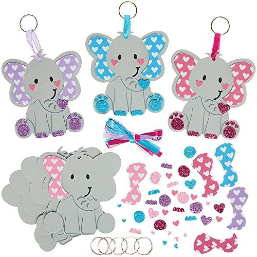 Baker Ross FX453 Liefdeshart Olifant Sleutelhanger and Tashanger sets - Set van 8, Schuim Valentijn Knutselset voor Kinderen