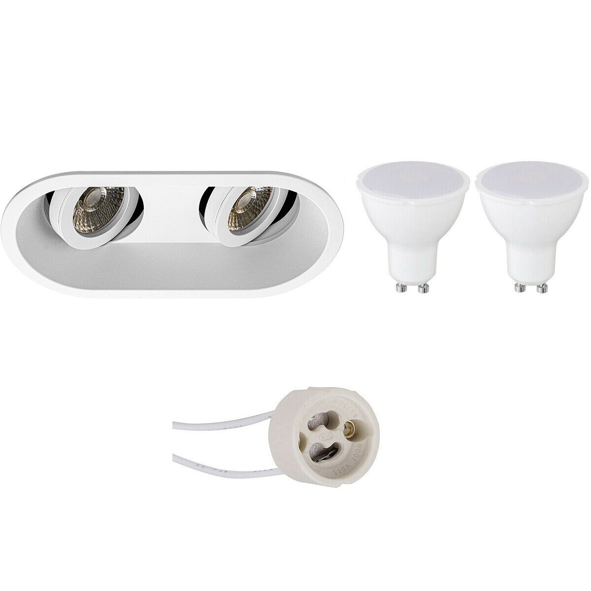 BES LED Voordeelset LED Spot Set - Pragmi Zano Pro - GU10 Fitting - Dimbaar - Inbouw Ovaal Dubbel - Mat Wit - 6W - Natuurlijk Wit 4200K - Kantelbaar - 185x93mm