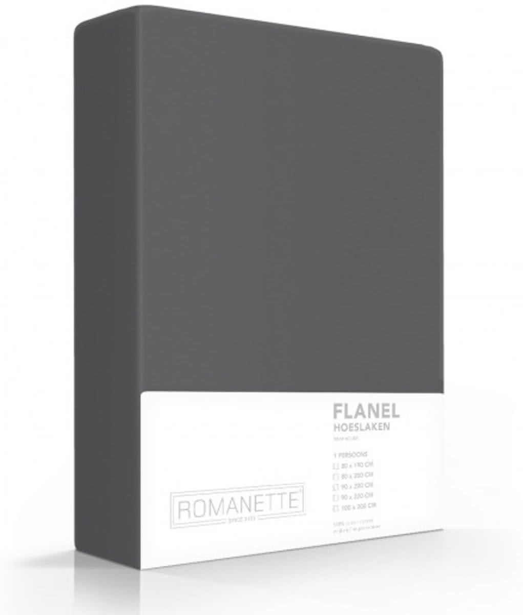 Romanette Hoeslaken Antraciet Flanel 90 x 200 cm