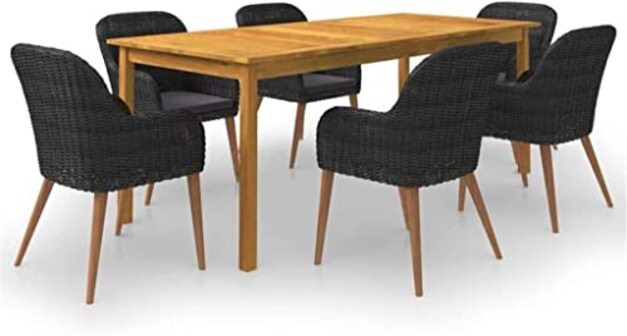 QONDA 7-delige tuin eetkamer set outdoor patio hars rieten stoelen en houten tafel (kleur: B, maat: één maat)
