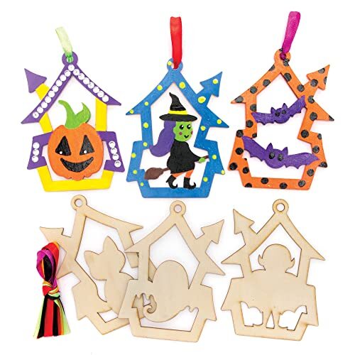 Baker Ross FE125 Halloween houten decoratiesets - pakket van 10, Houtwerk voor kinderen om te versieren en tentoon te stellen