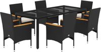 vidaXL 7-delige tuinset met kussens, poly rattan en acaciahout, zwart
