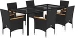 vidaXL Ensemble de jardin 7 pièces avec coussins, poly rotin et acacia, noir