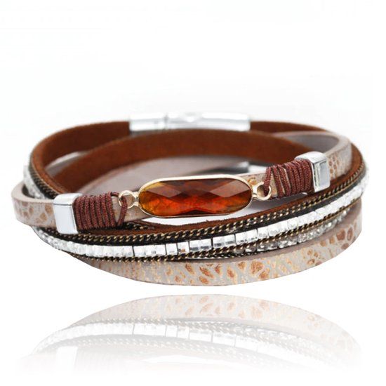 Deja Jewels Bruine Ibiza stijl dames armband met grote steen