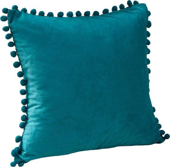 QUVIO Kussensloop 50 x 50cm met bolletjes fluweel - Turquoise