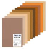 Canson Mi-Teintes gekleurd tekenpapier, dubbelzijdig: gedempte korrel en fijne korrel, 160 g/m², A3-29,7 x 42 cm, 10 bruine tinten, 10 vellen