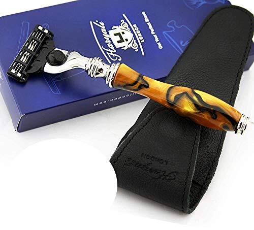 Haryali London Ambar & Black Collectie: 5 Edge Cartridge Razor & Lederen Beschermende Razor Case - Deep Clean Shave - Perfect Gift Kit