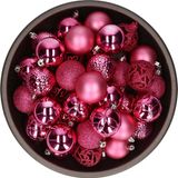 Bellatio Decorations kerstballen - 37x st - fuchsia roze - 6 cm - kunststof