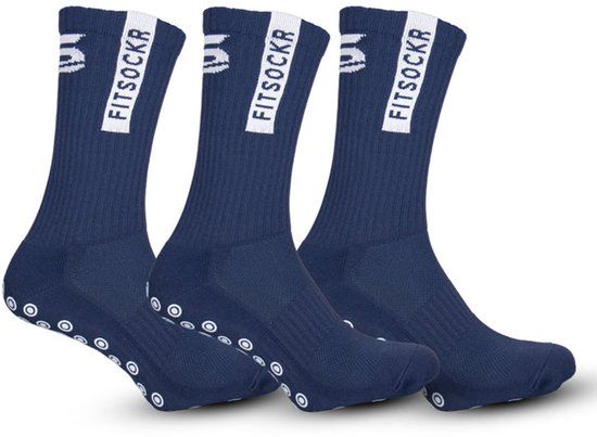 FS FitSockr Gripsocks FitSockr Gripsokken Voetbal 3 Paar - Donkerblauw - Maat 32-36