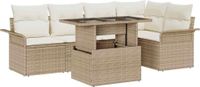 vidaXL Tuinbank Set met Kussen, 6-delig, Beige, Polyrotan