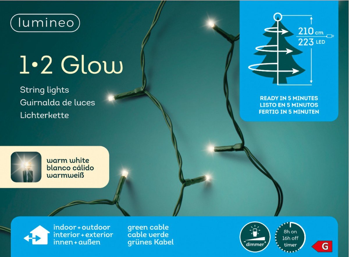 Lumineo Kerstverlichting strengen - 1-2 glow - warm wit - 223 leds - 210 cm