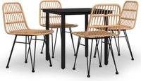 vidaXL 5-delige Tuinset Poly Rattan Bruin 4 Zitplekken Rechthoekige Tafel Metaal