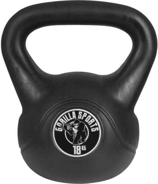 Gorilla Sports Kettlebell - 18 kg - Zwart - Kunststof