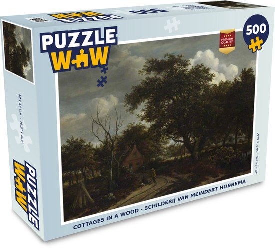 MuchoWow Puzzel Cottages in a wood - schilderij van Meindert Hobbema - Legpuzzel - Puzzel 500 stukjes