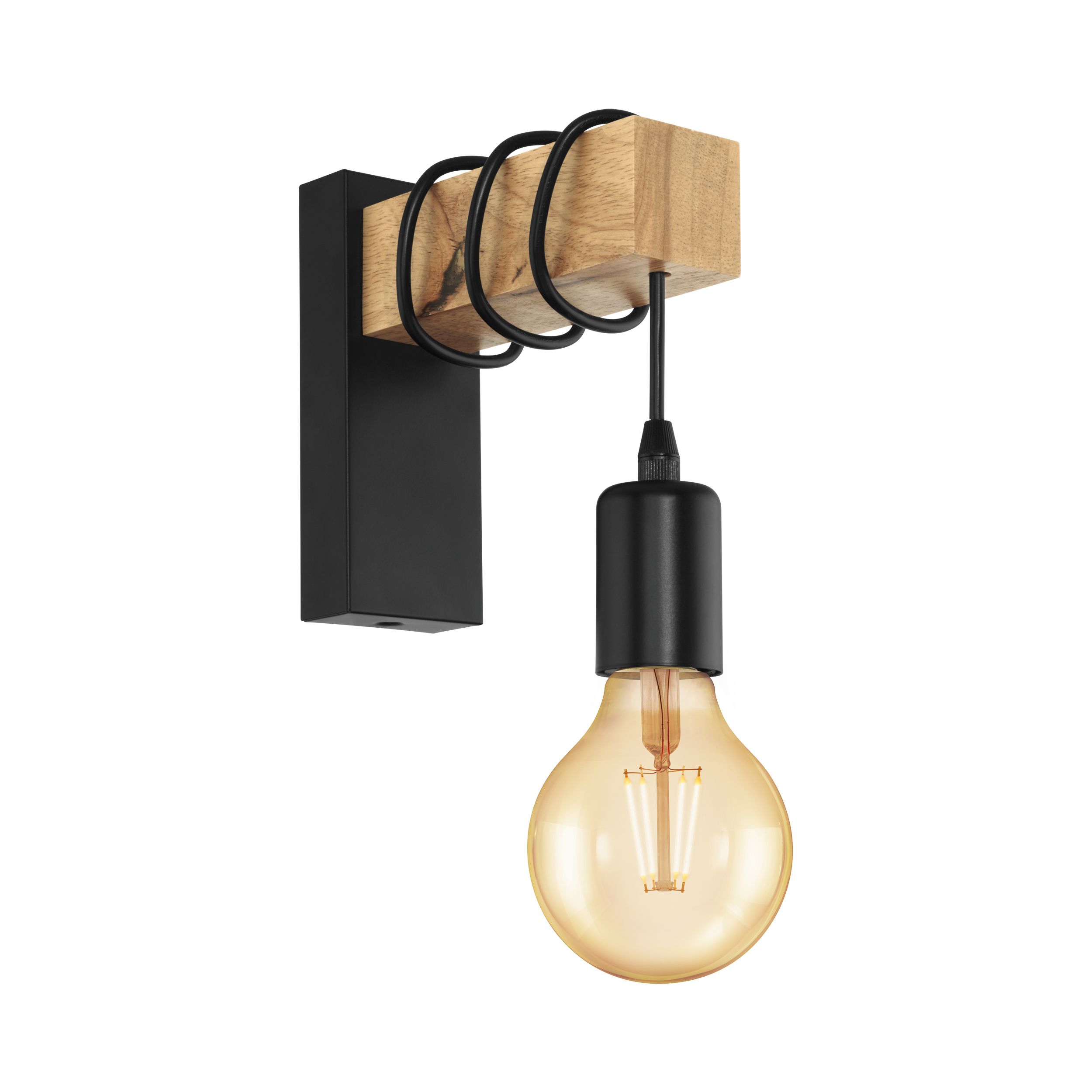 EGLO Townshend Wandlamp - E27 - Zwart/Hout