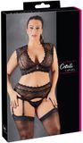 Kanten Cottelli Collection Lingerie Set - Jarretel - Kant - Strass - Zwart - 2XL