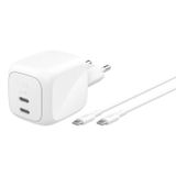 Belkin BoostCharge Pro 67W Dual USB-C Chargeur rapide Blanc Câble USB-C vers USB-C 2m inclus