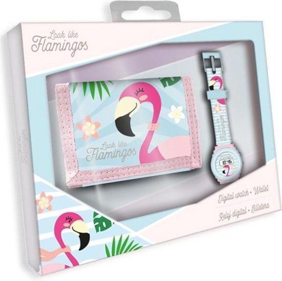 Flamingo Kinderen Portemonnee & Digitaal Horloge Set - Multi