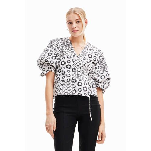 Desigual overslag top met all over print wit/zwart