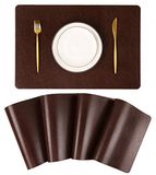Kunstlederen placemats, set van 4 PU tafelmatten, gemakkelijk schoon te maken, hitte- en vlekbestendig voor kantoorvergadertafel, dining-woondecoratie F donkerbruin