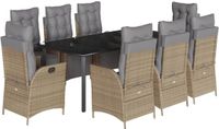 vidaXL 9-delige tuinset met kussens, polyrotan, beige