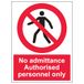 V Safety No Admittance - Alleen geautoriseerd personeel 210 x 297 mm (A4) - 1 mm stijf kunststof veiligheidsteken