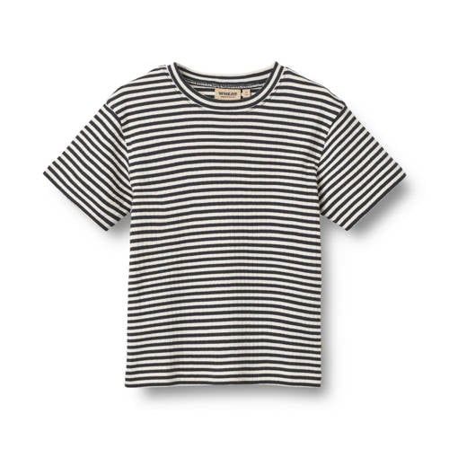 Wheat gestreepte T-shirt donkerblauw rib gebreid
