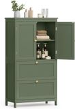 Songmics Badkamerkast met 2 deuren en 2 laden, 30 x 60 x 110 cm, Bosgroen