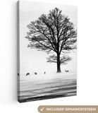 OneMillionCanvasses Canvas Schilderij - Hert - Boom - Water - Silhouet - 20x30 cm