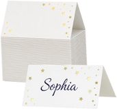 Partydeco Naamkaartjes / plaatskaartjes sterren - Bruiloft - wit / goud - 50x stuks - 9 x 5,5 cm