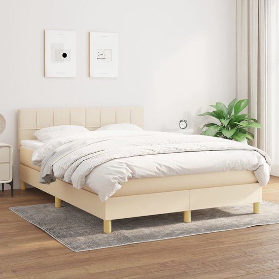 vidaXL Boxspring met matras stof crèmekleurig 140x190 cm