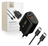 Tech-Protect NCA45W-GAN chargeur réseau avec 2 ports, PD 45W / QC3.0 + câble Type-C, noir