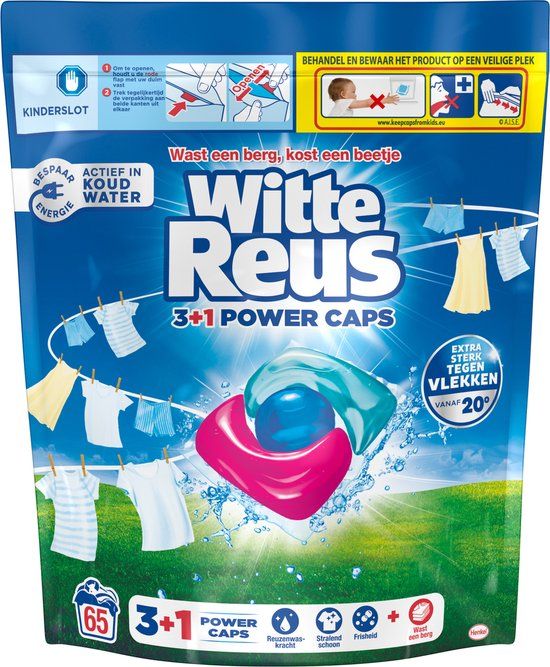 Witte Reus 3+1 Power Caps - Wascapsules - Witte Was - 65 Wasbeurten