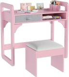 StarTech Bureau en stoel set voor kinderen - Ergonomisch verstelbaar bureau - Houten frame - Stoffen opbergruimte met planken en lade - Geschikt voor kinderen van 3 tot 8 jaar - Roze